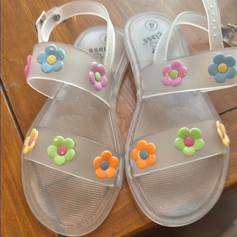 Art Class White and Pink Sandals with Flower Accents